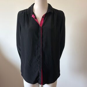 Zadig  & Voltaire Deluxe 100% Silk Black Blouse with Hot Pink Contrast Trim